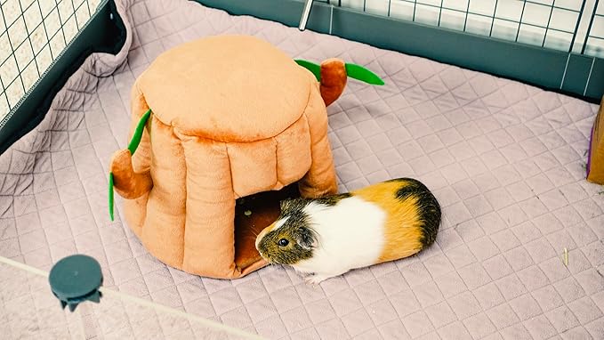 GuineaDad Tree Stump Hidey – Guinea Pig Bed & Hideout | Small Animal Bed & Cozy Guinea Pig House | Plush Tree Stump Hut & Hideaway for Rabbits & Pets (Small)