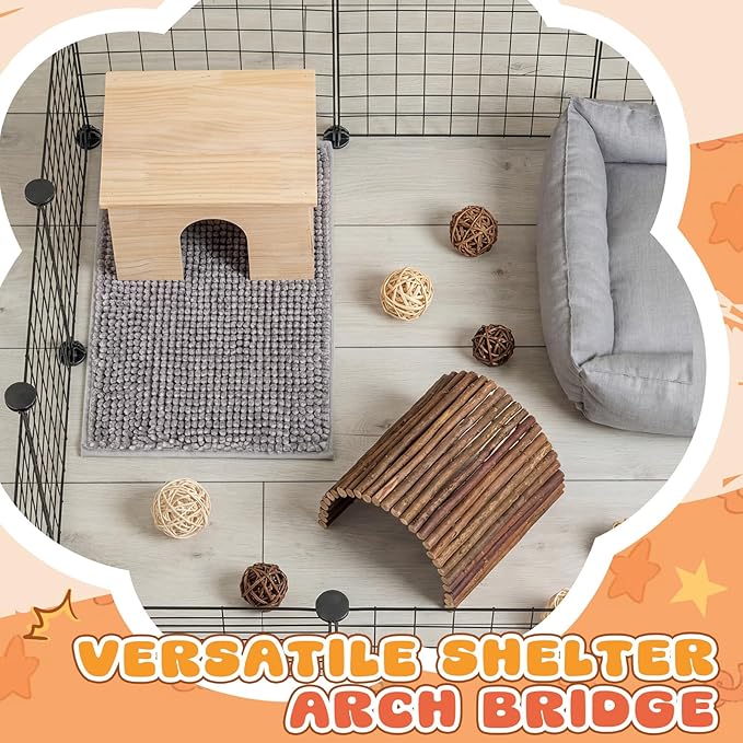 9 Pcs Wood House Guinea Pigs Hut Hideout with Rolling Chew Toys for Small Animals Accessories, Toys, and Supplies Guinea Pig Liner Washable Cage Liner Guineapig Habitat Cage Accessories