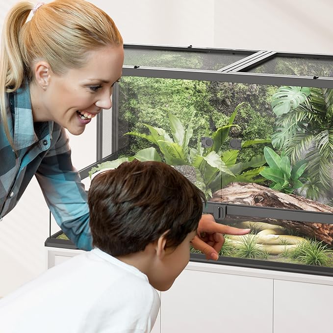 Erinnyees 50 Gallon Reptile Terrarium with Top Screen Ventilation, Snake Habitat with Heating Pad Space, Front Opening Reptile Vivarium with Sliding Cable Outlet for Snakes, Leopard Geckos, Turtles