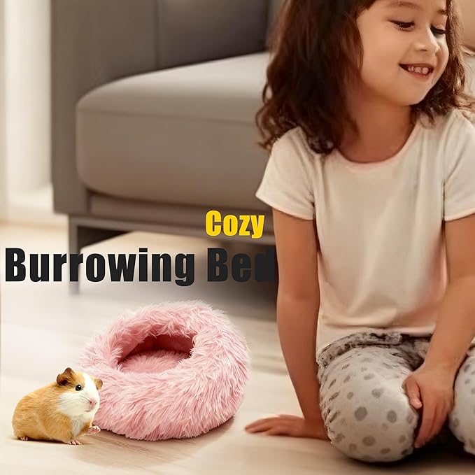 2-Pack Guinea Pig Backpack and Burrowing Bed, Portable Small Animal Cage with Bubble Clear Window, Plush and Fluffy Hideaway Pet Bed for Piggies, Hamster