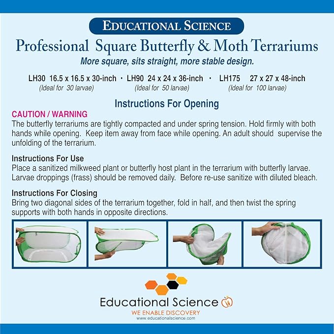 Educational Science Professional Pop-Up Butterfly Cage/Terrarium, 27 x 27 x 48-inch, Navy Blue, LH175B