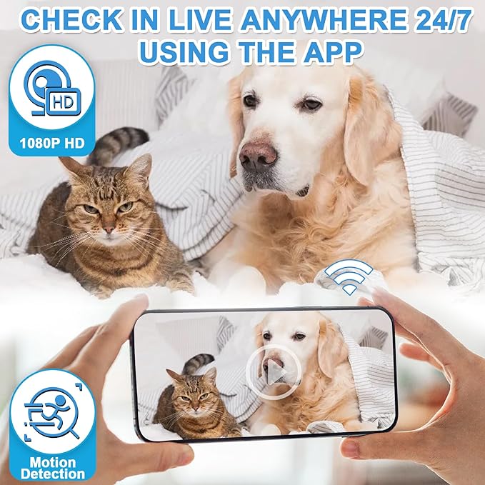 Wireless USB Charger Camera with Motion Detection, WiFi Nanny Cam for Pet & Home Security – Phone App & USB Charging