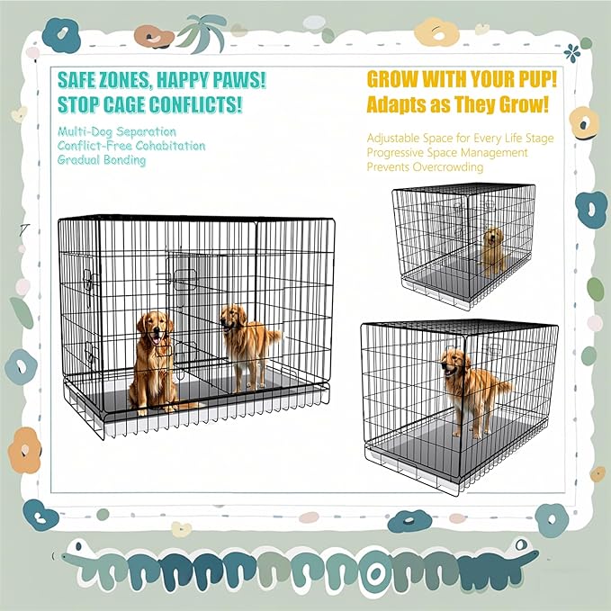 Dog Crate Divider Panel - 2 Pack Black Metal, Compatible with 32"-36" & Other Crate Sizes, 20.47" H x Adjustable Width 15.74"-29.13"(Dog Crate NOT Included)