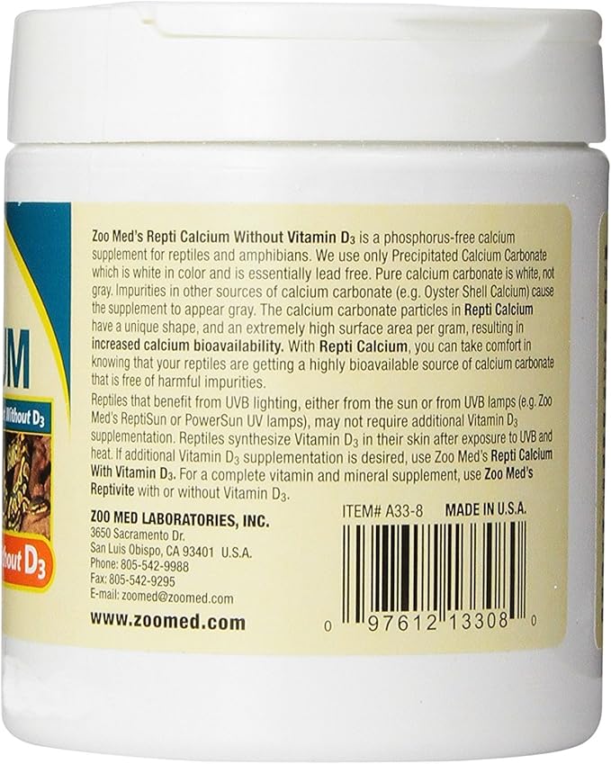 Zoo Med Reptile Calcium Without Vitamin D3 (8-Ounce / 3 Pack)