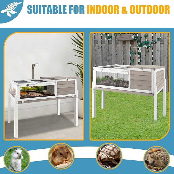 Ketive Tortoise Habitat Large Tortoise Enclosure House with Detachable Legs Indoor & Outdoor, Reptile Cage for Small Animals-Leakproof Tray