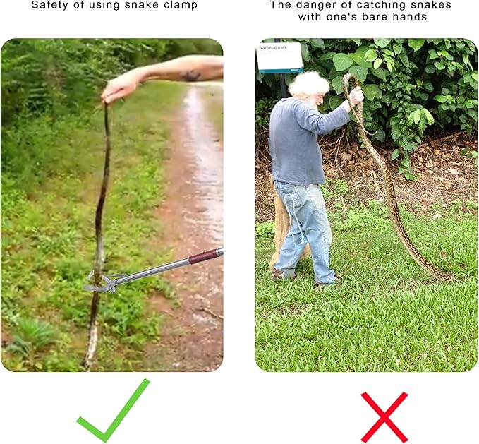 60" Snake Grabber Tool,Collapsible Snake Catcher Grabber,Snake Tongs,Snake Handling Tools,Snake Grabbers for Rattlesnakes,Multi-Functional Hook, Tongs, Pole