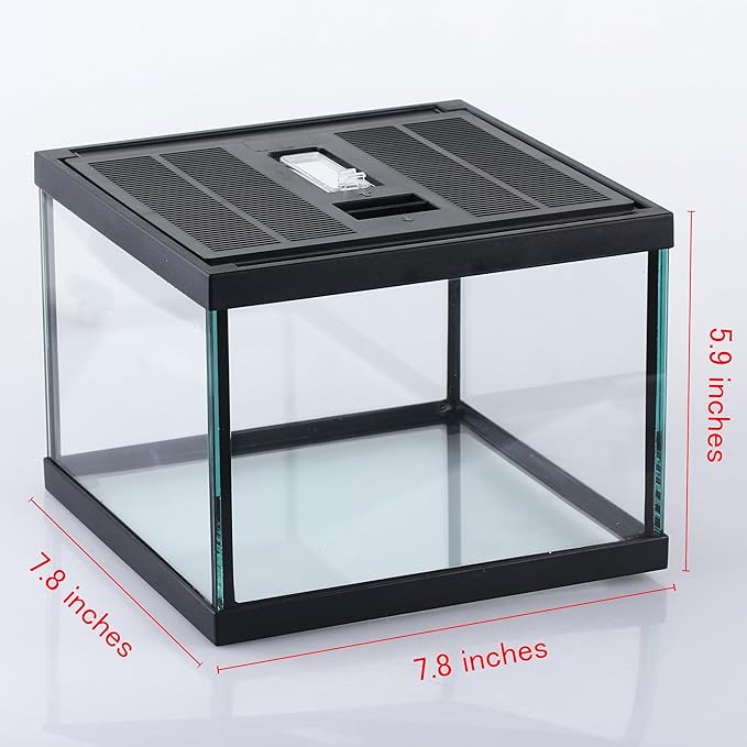 crapelles Reptile Amphibians Tank, 7.8x7.8x5.9 inches Terrarium Glass Box for Small Pet, Ventilation Transparency Clearly Visible Habitat