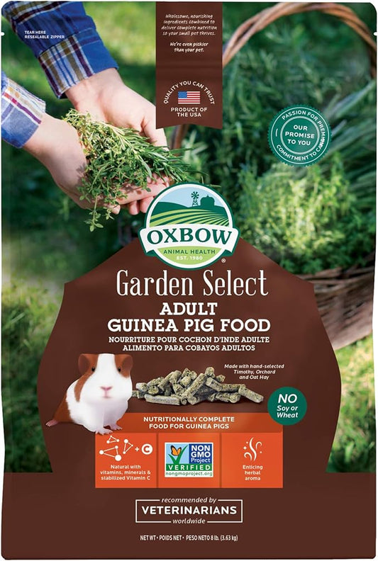 Oxbow Garden Select Guinea Pig Food, Adult, Made with Oxbow Timothy Hay for Guinea Pig, Pet Food Pellets with Vitamin C, Non-GMO, Small Animal Pet Products, Made in USA, High Fiber, 8 lb. Bag
