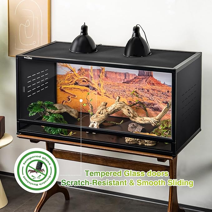 40"x16"x16" (44G) PVC Reptile Enclosure, Lightweight Insulated Terrarium with Tempered Glass Sliding Doors & Lock, Front Opening Habitat for Gecko, Snake, Small Lizards