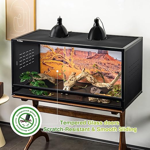 PVC Reptile Enclosure 48"x24"x24" Space Efficient Reptile Terrarium 120 Gallon Large Tank for Bearded Dragon Lizard Snake, Wide Breeding Vivarium Area with Sliding Glass Doors Combination Lock