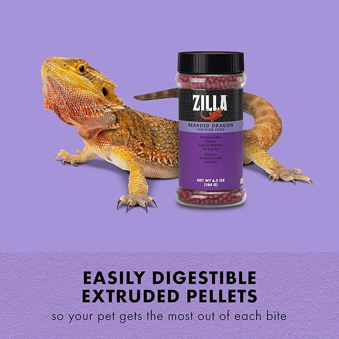 Zilla Fortified Food for Bearded Dragons, Complete Nutritional Diet, Supports Excellent Growth and Color, Extruded Pellets, 6.5 ounces