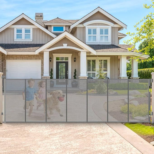 200" Extra Long Baby Gate Retractable Dog Gate, 16ft Retractable Baby Gate Extra Wide Garage Gate, 48" Tall Dog Gate Retractable Pet Gate for Wide Openings, Outdoor Retractable Driveway Gate, Gray