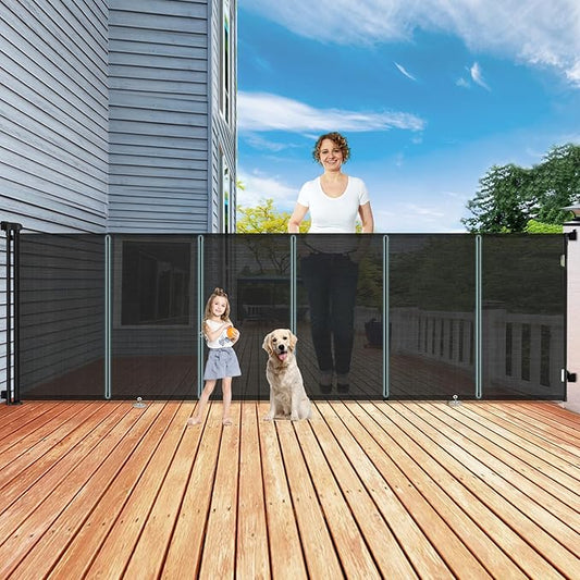 120 Inch Retractable Baby Gates Extra Wide, 42 Inch Extra Tall Retractable Gate, 10 FT Reinforced Retractable Dog Gate with Reinforcement Rod to Prevent Crawling Through, for Doorways, Stairs, Hallway
