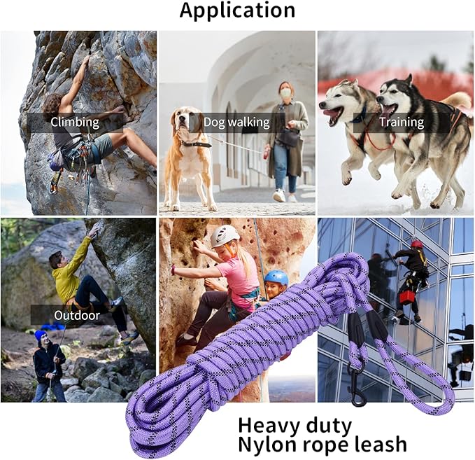 Long Dog Leash for Training 50Ft-Reflective Nylon Rope with Swivel Hook-Recall Agility Lead for Large Small Medium Dogs Outside Walking Hiking-Purple