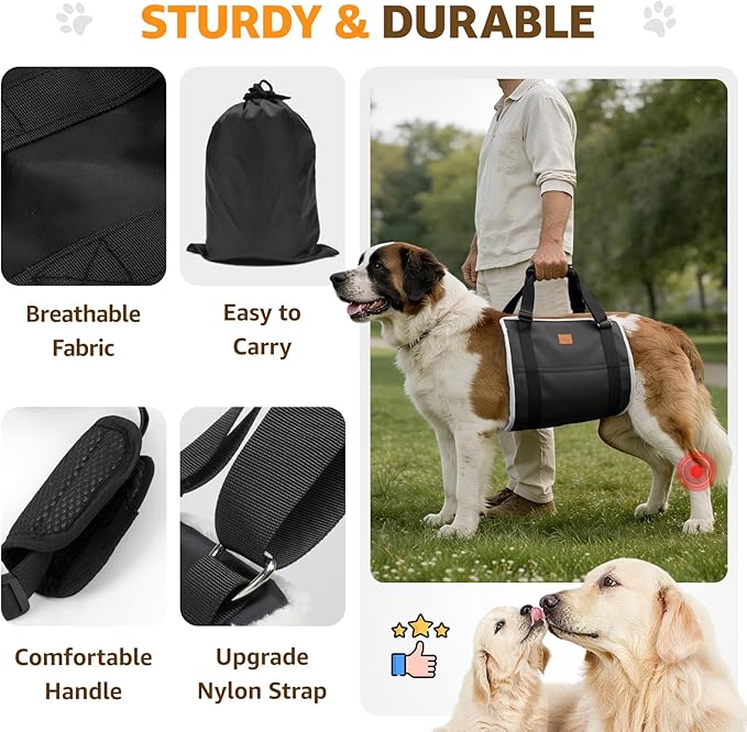 Adjustable Dog Lift Harness Dog Sling for Large Dogs Hind Leg Support Soft Lift Support and Rehab Harness for Weak Rear Legs, Helps Senior, Injured, Disabled, After ACL Surgery Dogs (Black, XX-Large)