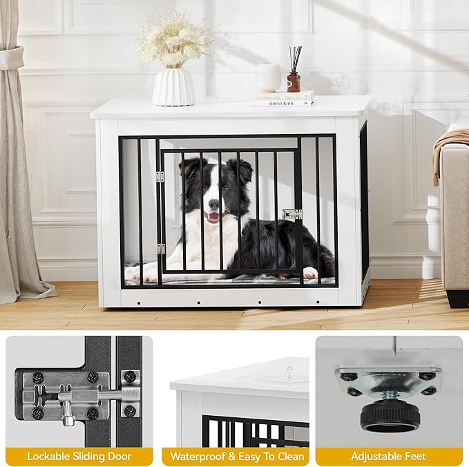 DWVO Dog Crate Furniture, 38 Inch Dog Kennel Indoor Furniture End Table for Dogs, Farmhouse Decorative Wooden Cage, Chew-Resistant, White