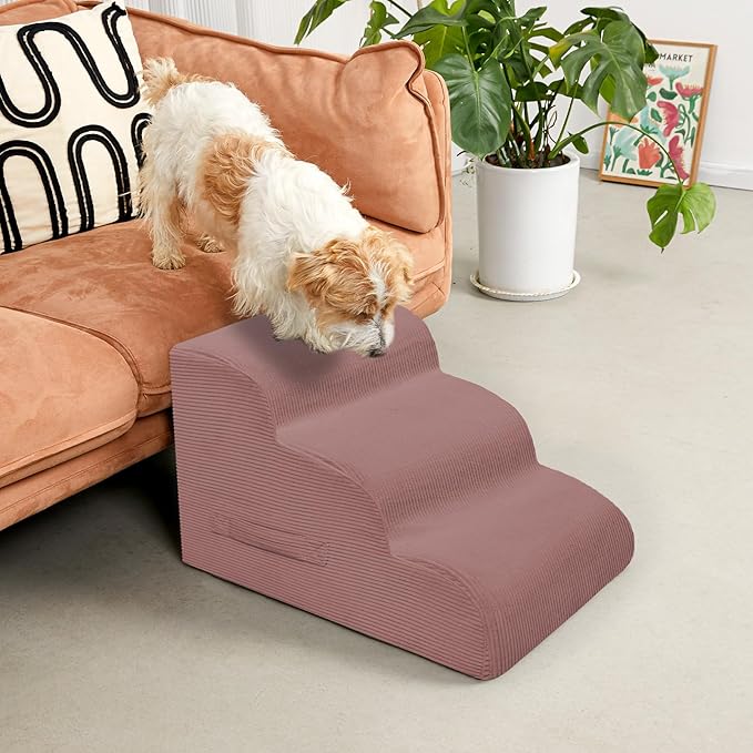 Mesa Lemon Dog Steps for Small Dogs, 4-Step Pet Ramp Stairs for High Beds and Sofa, Non-Slip Pet Stairs for Small Dogs and Cats, Removable and Easy to Clean Cover, Pink