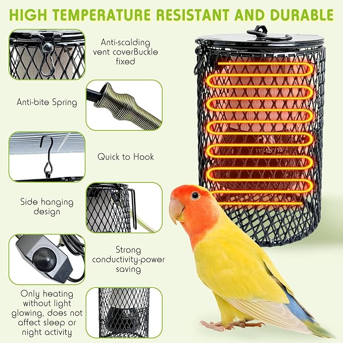 Hamiledyi Ceramic Heat Lamp Bulb with Lampshade Reptile Heat Lamp Guard Adjustable Heat Lamp from 0-100W Bird Cage Heater Anti-Scald Heating Bulb No Light Emitter for Reptile Bearded Dragon Turtle