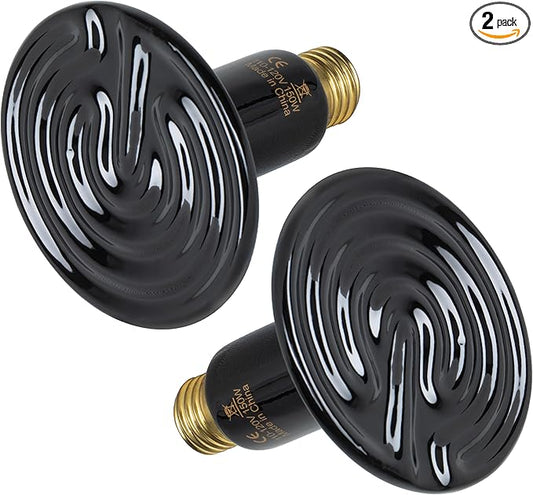 HealSmart 150W Reptile Heat Lamp Ceramic Heat Emitter, No Light Emitting Heat Bulbs, Suitable for Snake/Lizard/Spider, Plant Growth and Incubating Chicken, 2-Pack
