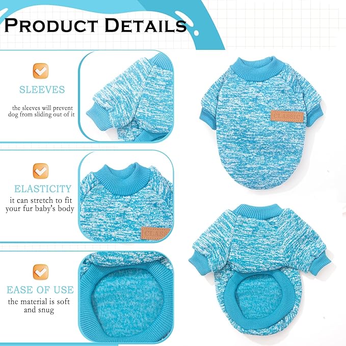 2 Pieces Dog Sweaters for Small Dogs Fall Clothes Female Winter Fleece Sweaters Warm Thick Pet Outfit Coat Small Dog Sweater for Girl Boy Dogs, Yorkie, Chihuahua, Pug, Cat, Pug,S,Blue,Grey