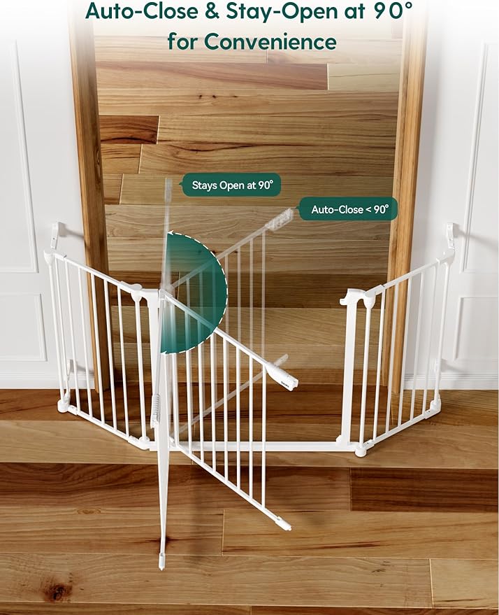Babelio Baby Gate Extra Wide, Auto Close Dog Gate Pet Gate for House Stairs Doorways Fireplace (White, 72" Wide Gate - 3 Panels)