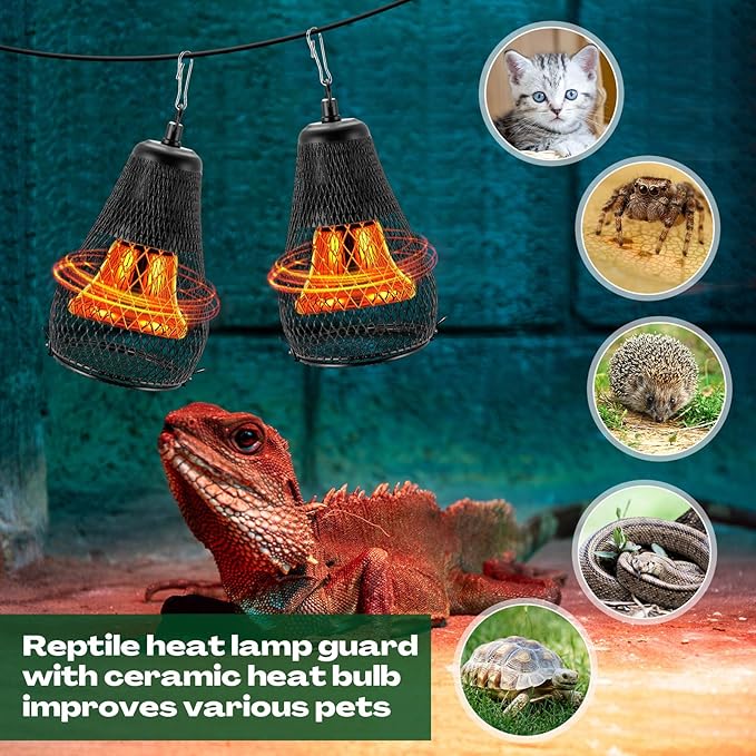 Retisee 2 Pcs Reptile Heat Lamp Cap Reptiles Anti-Scald Lampshade with Power Switch and Anti-bite Hook for Lizards Snakes Chicks, Bulb 100w Not Included
