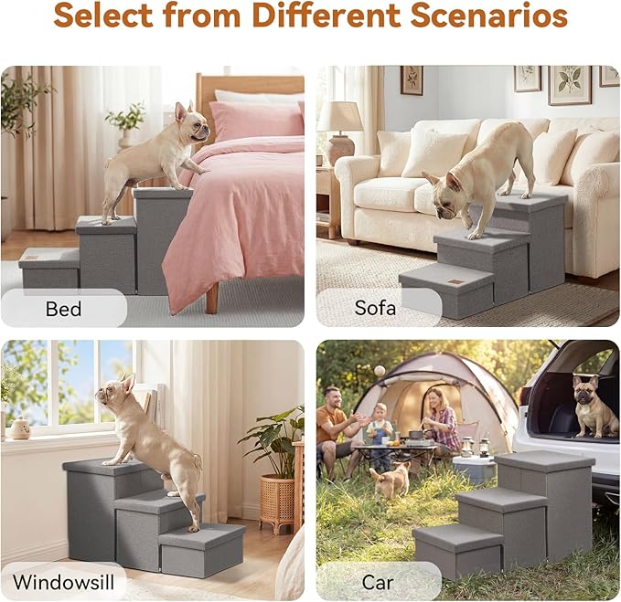 Zerbuger Wider Dog Ramp for High Bed with Storage 18" H, Foldable Dog Stairs for Small Medium Large Older Senior Animal, Sturdy Dog Step for Climbing Bed or Couch, Arthritis-Friendly (Gray, No Condo)