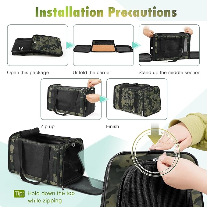 Cat Carrier Soft 25lbs Two Loading Pet Carriers Portable Small Dog Puppy Airline Approved Carrier with Side Pockets Foldable Portable for Outdoor Car Black Camouflage