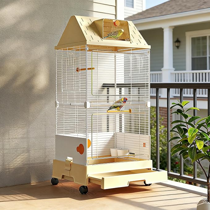 Oneluck Modern Bird Cage with Panoramic View, 38.5" H Bird Aviary for Small to Medium Birds,Birdcage with Easy Clean Tray for Parakeet,Cockatiel,Budgie,Parakeet,Canary,Finch,Quail,Lovebird,Conure