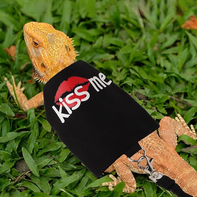 ADOGGYGO Valentine Bearded Dragon Harness Leash Set, Lizard Clothe Costume Adjustable Reptile Harness with 5ft Leash for Bearded Dragon Lizard Walking Outdoor (Small)