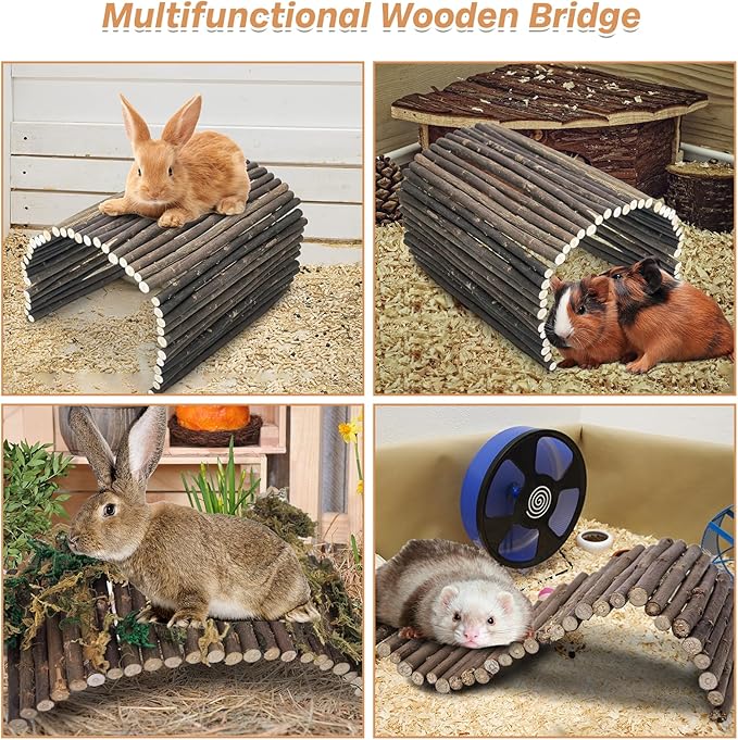PINVNBY 2 PCS Extra Large Wooden Bunny Ladder Bridge-20 x 11.8 inches, Rabbits Hideout House Tunnel, Rodents Chew Toys for Guinea Pig Chinchillas Hedgehogs Ferrets Rat