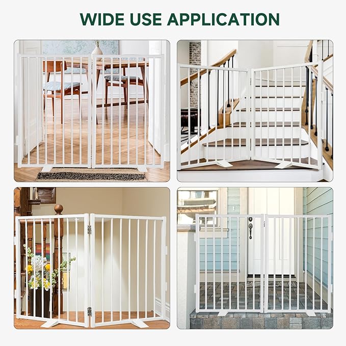 Snagle Paw Full Metal Freestanding Dog Gate,Indoor Pet Gate with Floor Protect Support Feet, 40x32 Inches Foldable Dog Fence for Stairs, Hallways and Doorways (32'' H 2 Panel, White