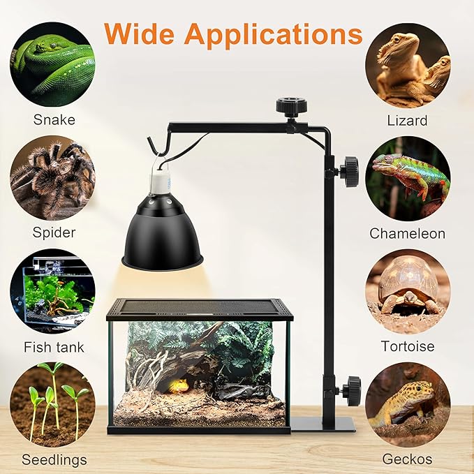 Simple Deluxe Reptile Light Stand Adjustable 16-32 inch Floor Lamp Holder, Metal Bracket for Reptile Tank & Terrarium Heating Light