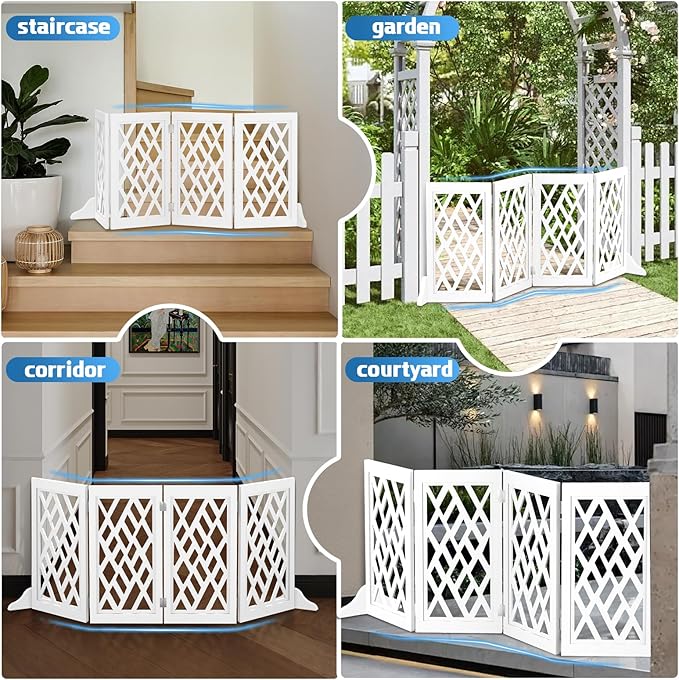 Cut-Out Design 23" Dog Gate Retractable Stair Gate Foldable Puppy Gate Indoor - Freestanding Lightweight Pet Barrier for Doorways, Stairs, Hallways (Extends to 41", White)