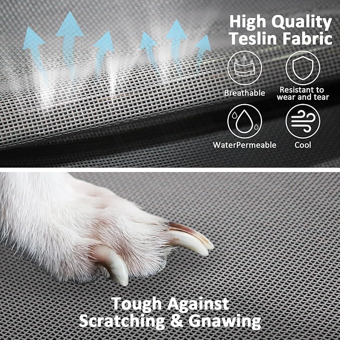 Elevated Dog Bed with Teslin Cooling Fabric - Lightweight Dog Cot for Medium Dogs, Waterproof & Washable Breathable Mesh, Raised Pet Bed for Indoor Outdoor Use, Anti-Slip, Easy Clean