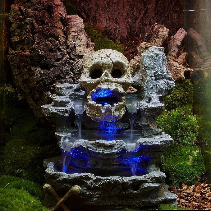 Zoo Med Repti Rapids LED Skull Waterfall Natural Rock Reptiles Terrariums Medium