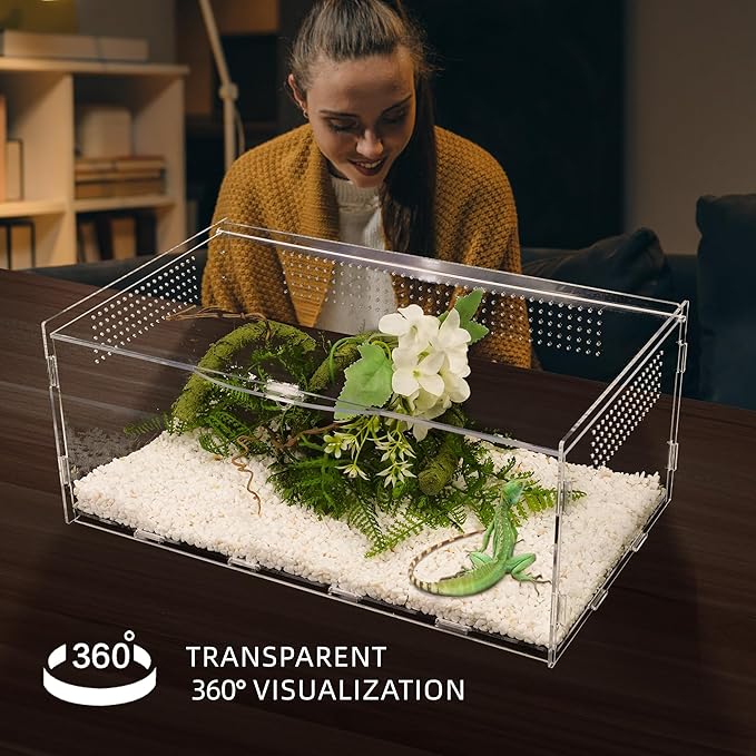 Reptile Terrarium, Tarantula Enclosure, 14x8x6 Inch Reptile Tank Habitat Clear Terrariums with Locking Latch Suitable for Tarantula,Tree Dwelling Reptiles Hermit Crab