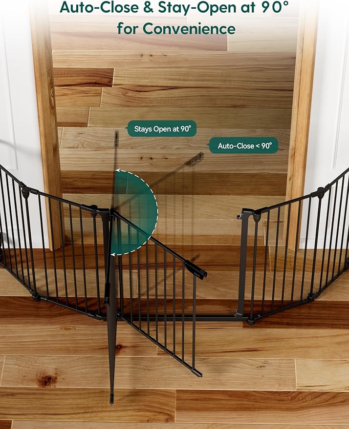 Babelio Baby Gate Extra Wide, Auto Close Dog Gate Pet Gate for House Stairs Doorways Fireplace (Black, 104" Wide Gate - 5 Panels)