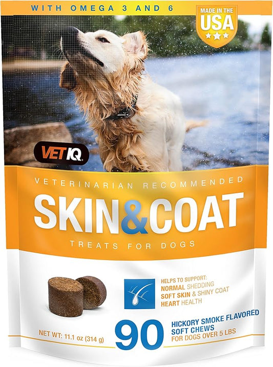 VetIQ Skin & Coat Supplement for Dogs, Healthy Skin & Coat Support Soft Chews, 90 Count