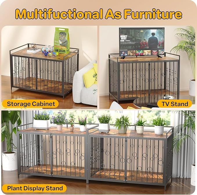 48 Inch XL Dog Crate Furniture for Extra Large Dogs, Heavy Duty Wooden Dog Kennel Table with Storage Shelf, Unique Modern Round Decorative Pet Crate End Table, Sturdy Indoor Dog House