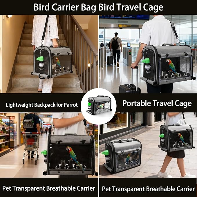 Bird Carrier Bag with Stand, Lightweight Backpack for Parrot, Portable Travel Cage, Pet Transparent Breathable Carrier Lightweight Travel Carrier for Small Bird (1PC)