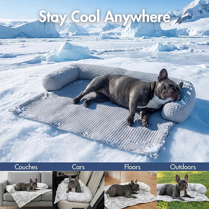 Spark Paws Cooling Couch Cover Dog Bed, Furniture Protector Mat, Non-Toxic Washable Pet Cooling Pad for Large & Small Dog - Waffle Grey - Size S