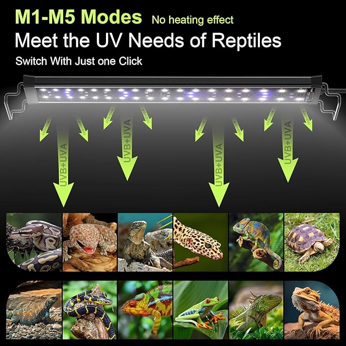 16W LED UVB Light for Reptiles Terrarium Light Extendable Reptile Tank Light with Controller ＆Dimming and 5 UVI Modes Full Spectrum Brilliant White Blue Red Lights for Bearded Dragon, Gecko