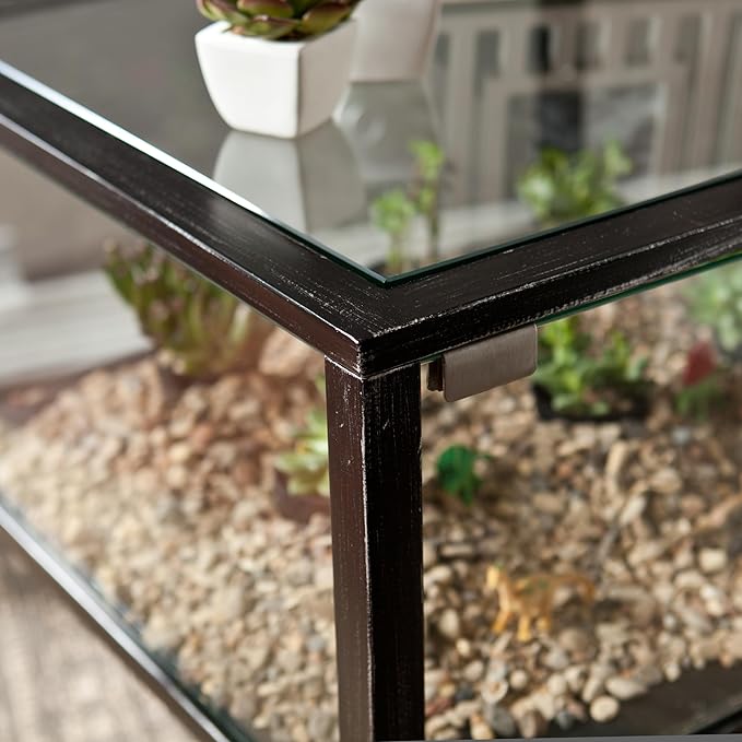 SEI Furniture Terrarium Display End Table, Black/Silver Distressing