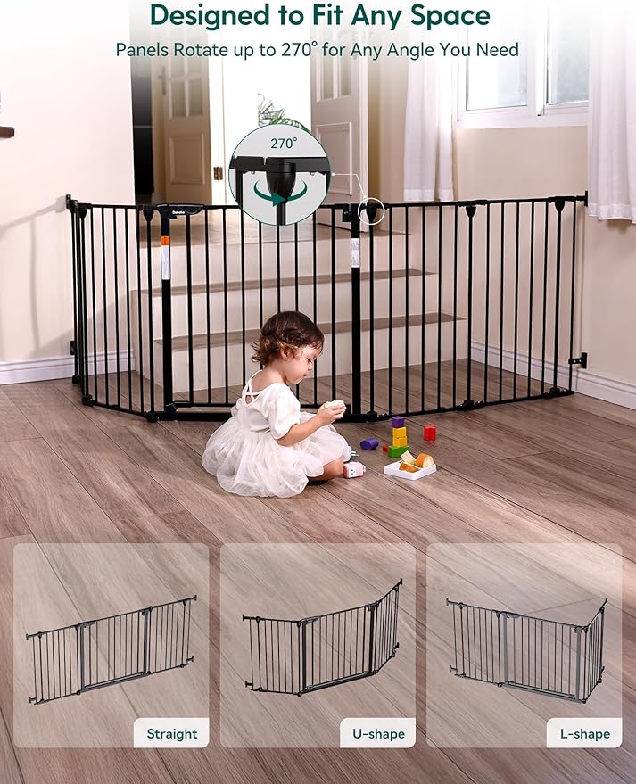 Babelio Baby Gate Extra Wide, Auto Close Dog Gate Pet Gate for House Stairs Doorways Fireplace (Black, 72" Wide Gate - 3 Panels)