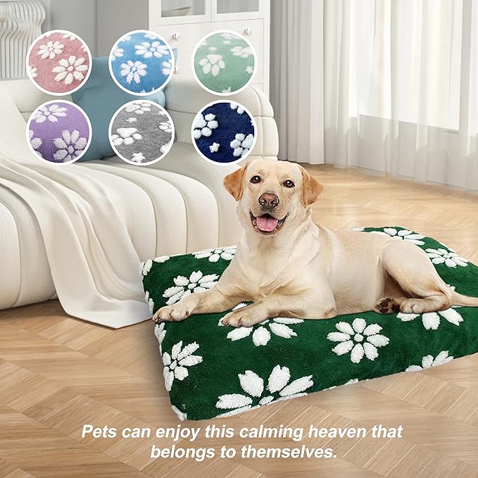Dog Beds for Small Medium Dogs, Cute Thick Dog Bed for Crate Kennel, Fluffy Pet Bed with Removable Washable Cover and Anti-Slip Bottom, 30"x 20", Green Flower