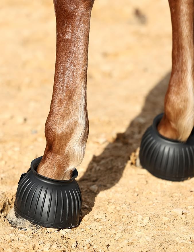 Harrison Howard Rubber Pull-on Bell Boots with Fleece Lining and Touch-Close Tapes Hoof Overreach Protection for Horses