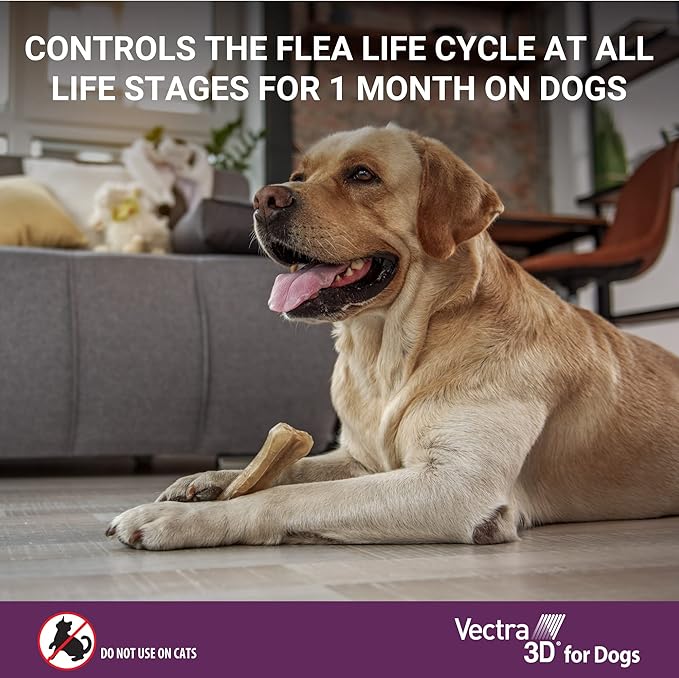 Vectra 3D Flea and Tick Prevention for Dogs, Kills and Repels Fleas, Ticks & Mosquitoes | Fast‑Acting, Waterproof, No Prescription Needed | Large Dogs 56–95 lbs, 3‑Month Supply
