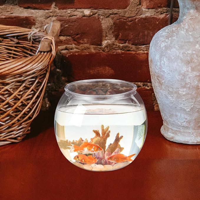 POPETPOP Small Plastic Fish Bowl (6 Inch) - Shatterproof Clear Round Aquarium for Betta, Shrimp, or Moss Balls - Versatile Bubble Bowl, Candy Jar, Terrarium & Desk Centerpiece for Home Office Decor