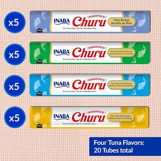INABA Churu Cat Treats, Lickable, Squeezable Creamy Pur??e Cat Treat with Green Tea Extract & Taurine, 0.5 Ounces Each Tube, 20 Tubes, Tuna Variety Box - Image 6